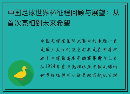 中国足球世界杯征程回顾与展望：从首次亮相到未来希望